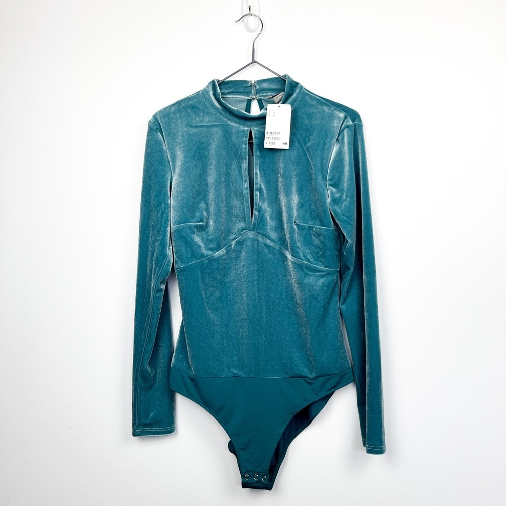 NWT H&M Blue Dark Teal Velvety Long Sleeve Body Suit